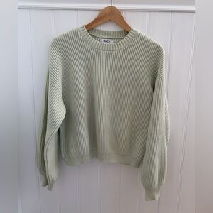 RVCA Cropped Rib Knit Sweater Spring Light Green Balloon Sleeve - Size M